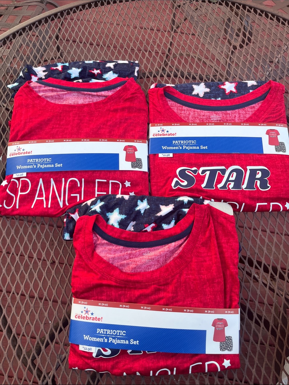 3Pair Celebrate! Patriotic Red Women's Pajama Set with Star Print Size Medium (